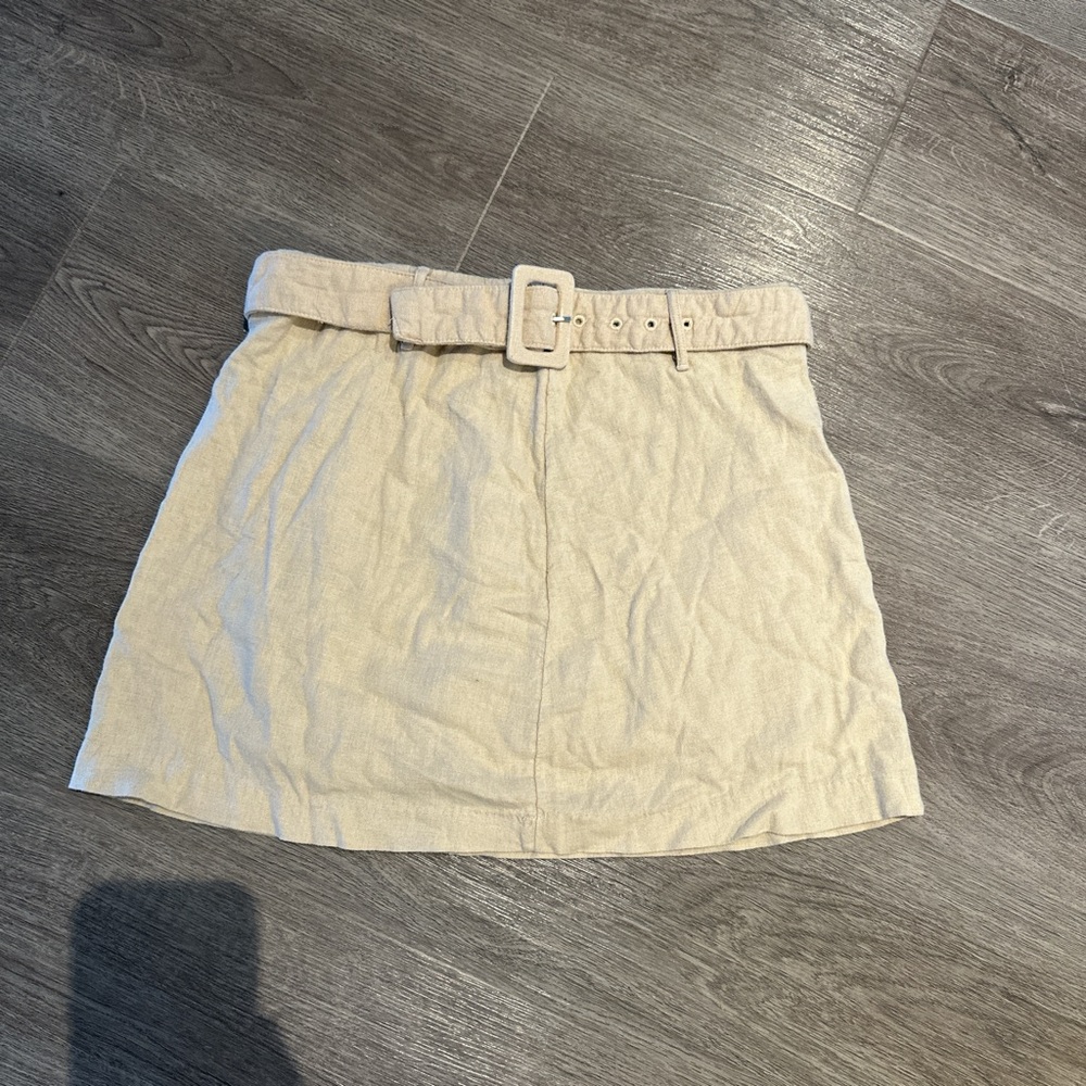 Beige Belted Women's linen Skirt